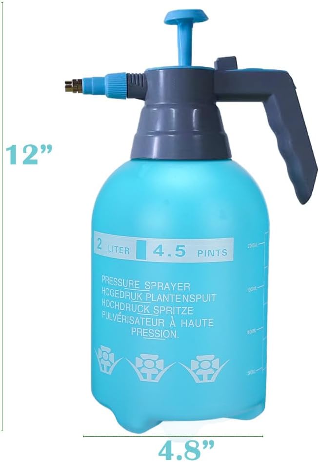 1/2 Gallon Handheld Pump Sprayer, 2 Pack Garden Pressure Sprayer with Adjustable Brass Nozzle, Multi-Purpose 75 Oz Water Spray Bottle Ideal for Watering, Fertilizing, Cleaning (Blue-2L)