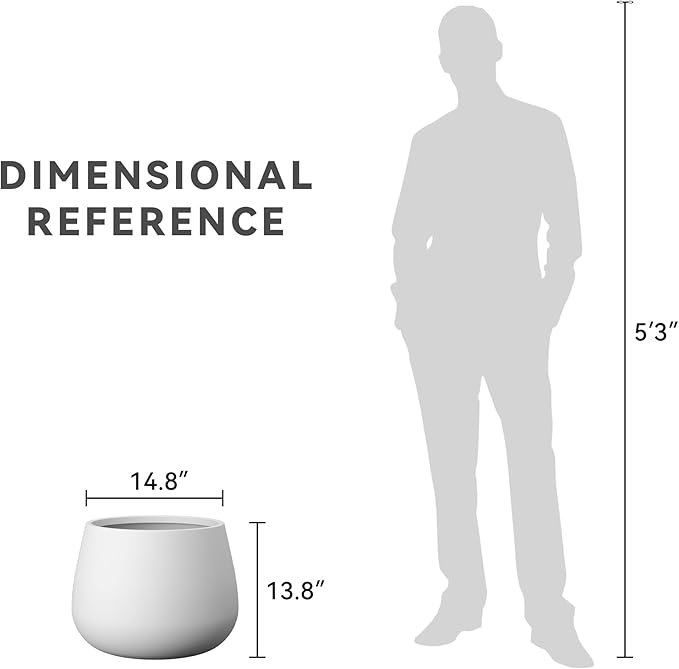 Kante Curva Series Planter, 14.8 Inch Round Concrete Garden Pot with Draiange Hole and Rubber Plug, Suitable for Indoor Plants, Home, Garden, Patio, White