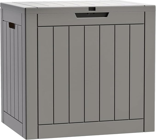 Modern-Depo 31 Gallon Waterproof Storage Deck Box Patio Furniture Organization Container with Lockable Lid, PP Outdoor Side Table for Garden, Yard, Poolside, Gray