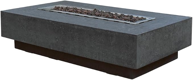 Hampton Concrete Fire Pit 56" x 32" Outdoor Patio Firepit Includes Lava Rocks Modern Fire Pits & Outdoor Fireplaces for Garden, Deck, Indoor & Outdoor Heating
