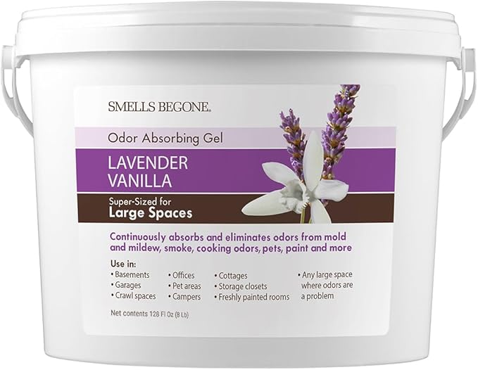SMELLS BEGONE 1-Gallon Odor Absorber Gel - Air Freshener & Odor Eliminator for Homes, Garages & Commercial Buildings - Industrial Size - Lavender Vanilla Scent