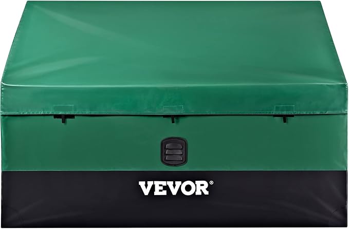 VEVOR Outdoor Storage Box, 100 Gallon Waterproof PE Tarpaulin Deck Box w/Galvanized Frame, All-Weather Protection & Portable, for Camping, Garden, Poolside, and Yard, Black & Green