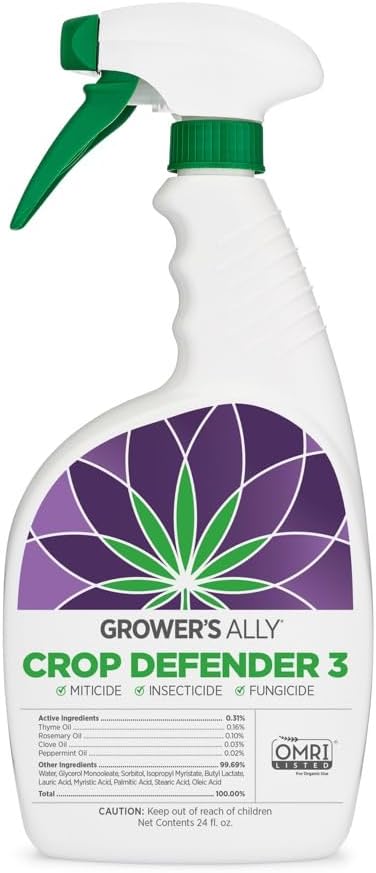 Grower's Ally Crop Defender 3 Ready-to-Use 24 oz | Natural, Safe & Organic Insecticide & Fungicide Control for Plants - Powdery Mildew, Spider Mites & Russet Mite Killer, OMRI Listed