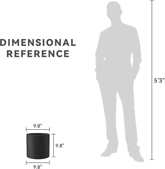 Kante 9.8" Dia Round Concrete Planter, Modern Style Large Cylindrical Plant Pot with Drainage Hole and Rubber Plug for Indoor Outdoor Patio, Burnished Black