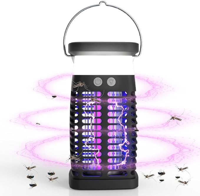 Solar Bug Zapper Outdoor Waterproof:Mosquito Repellent Outdoor Patio, Fly Trap Indoor, 4000mAh Mosquito Killer with LED Colorful Light and Cleaning Brush for Home Kitchen Garden Camping Essentials