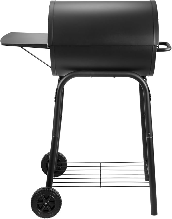 Charcoal Grill Outdoor BBQ Grill, Barrel Charcoal Grills with Side Table, with Nearly 500 Sq.In. Cooking Grid Area, Outdoor Backyard Camping Picnics, Patio and Parties, Black