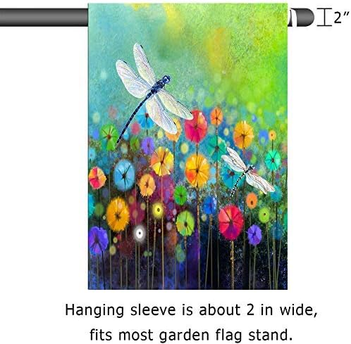 Summer Flowers Garden Flag Dragonfly House Flag Spring Welcome Garden Flags 12 x 18 Double Sided Floral Flags for Patio Lawn Home Outdoor Decor