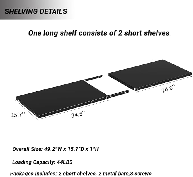 KINYING Long Metal Shelving for 37 Cu.ft Horizontal Shed and 57 Cu.ft Vertical Shed,49.2in * 15.7in, Easy Assembly,Black
