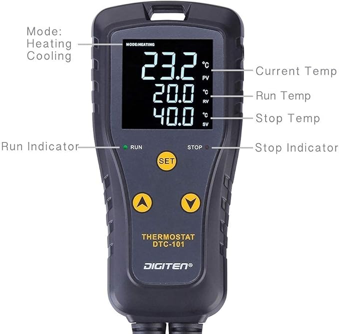 DIGITEN DTC101 Temperature Controller Digital Heat Mat Thermostat Greenhouse Thermostat Outlet Heating Cooling Temperature Control Seedlings Germination Rooting Fermentation Reptiles