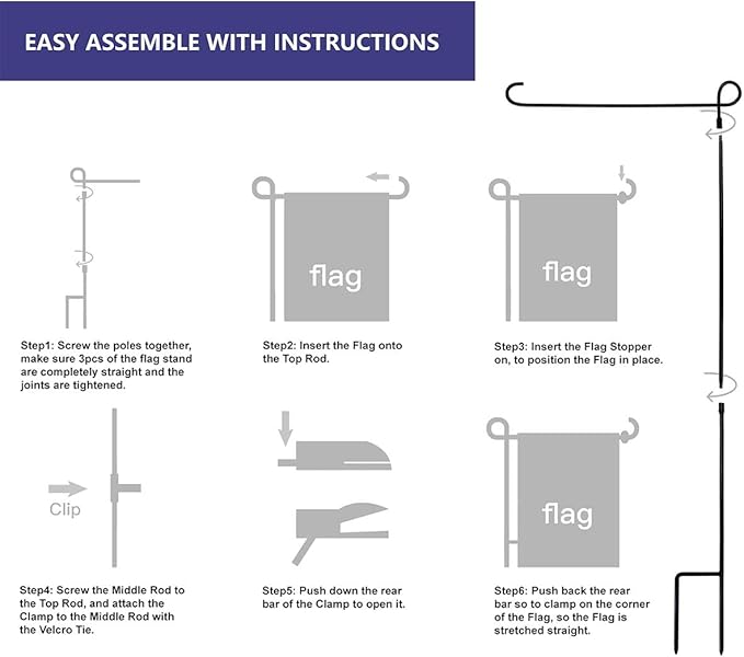YEAHOME Garden Flag Holder Stand, Premium Yard Flag Holder Weather-Proof Metal Powder-Coated Flagpole with Clip and Stopper for Christmas Garden Flag, Outdoor Garden Decor Decoration