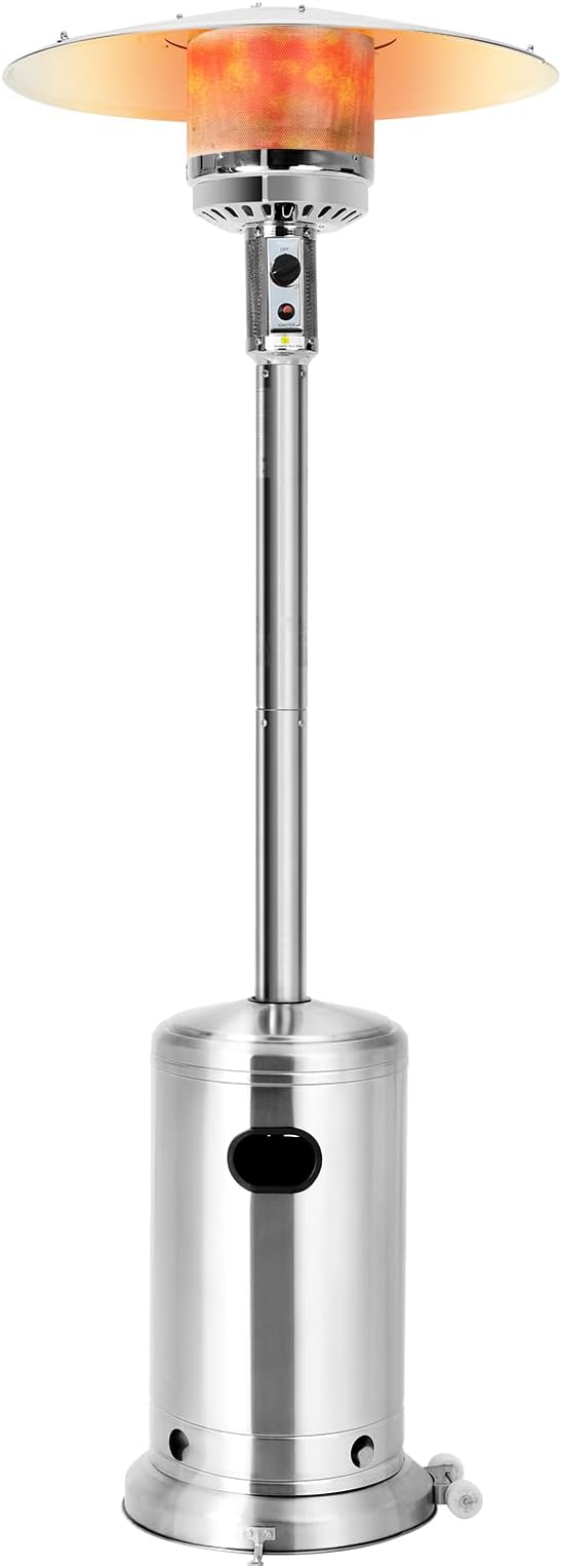Giantex 48000 BTU Propane Outdoor Patio Heater With Wheels, Stainless Steel Heat Lamp, Trip-over Protection & CSA Certified for Commercial and Household Use (Silver)