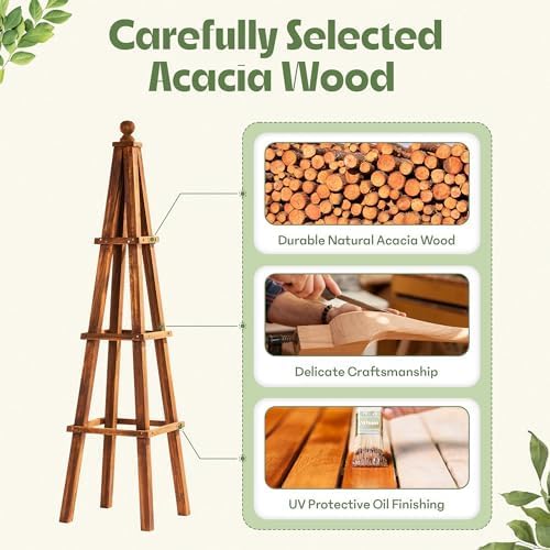 Idzo 61-Inch Wood Obelisk Trellis for Climbing Plants – Heavy-Duty Wooden Garden Trellis for Outdoor & Indoor Decor, Easy Assembly, Space-Saving Plant Support for Patio, Yard, and Planters