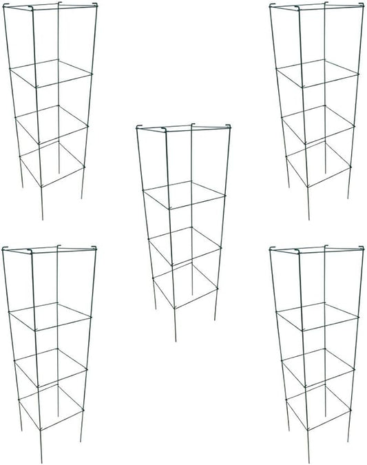 MTB Green Square Folding Tomato Cage Plant Support Tower 12 inch by 46 inch, Pack of 5 Sets