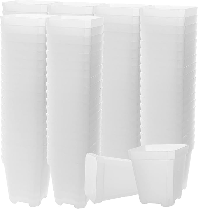 JOIKIT 120 Pack 3 Inch Clear Square Nursery Pot, Plastic Square Plant Pot with Drainage Hole, Transplant Seedling Nursery Planter for Indoor, Outdoor, Garden, Office, Balcony