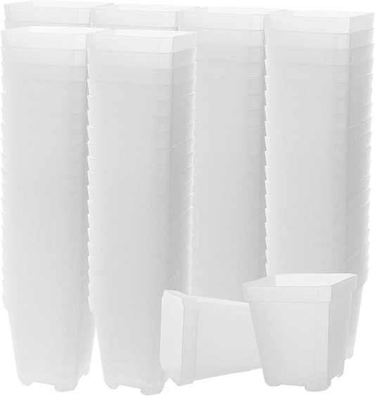 JOIKIT 120 Pack 3 Inch Clear Square Nursery Pot, Plastic Square Plant Pot with Drainage Hole, Transplant Seedling Nursery Planter for Indoor, Outdoor, Garden, Office, Balcony