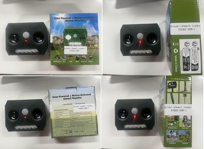 2025 Racoon Squirrel Sonic Fortress Pro Rabbit Repellent Outdoor, Solar Ultrasonic Animal Repeller Deer Deterrent with Motion Sensor&Flash Light to Scare Cat Dog Skunk Out of Garden Farm Yard(4Pack)