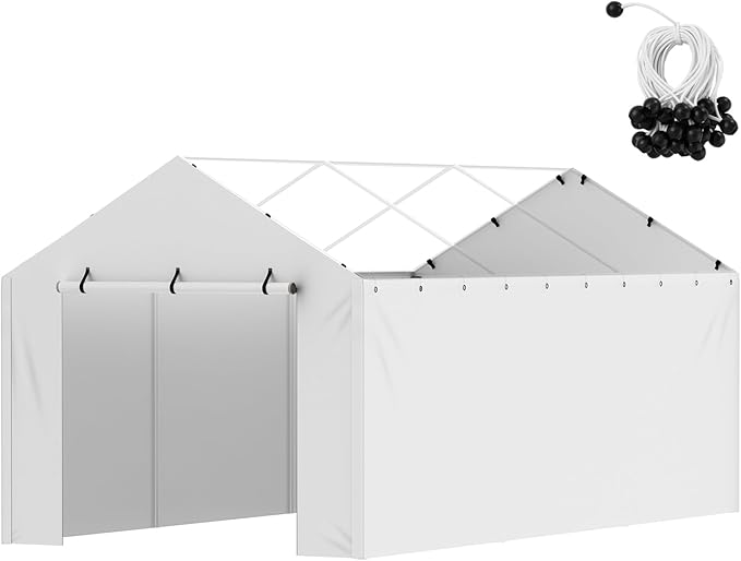 VEVOR Carport Replacement Canopy Cover Side Wall 10 x 20 ft, Garage Tent Shelter Tarp Heavy-Duty Waterproof & UV Protected, Easy Installation with Ball Bungees,White (Top and Frame Not Included)