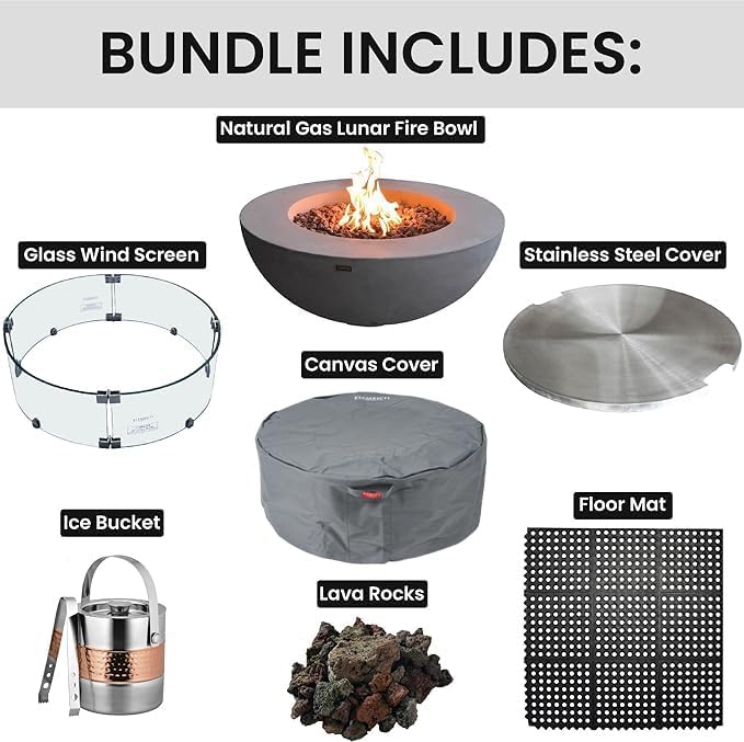 Elementi Round Outdoor Gas Fire Pit Table, Natural Gas Fire Pits for Outside Patio Includes Canvas Cover & Lava Rocks, Firepit Outdoor Fireplace for Backyard Gas Fire Pits & Outdoor Fireplaces