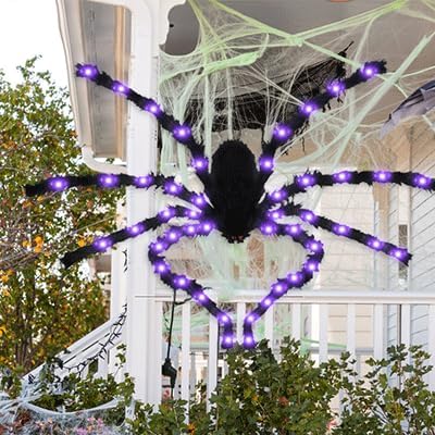 Halloween Decorations Outside Giant Spider：Acina Outdoor Decor Lighted Spider 6.6FT, Light Up with 90 LED for Yard Porch Gardens Lawns Party (6.5FT/78IN/200CM Halloween Giant Spider)