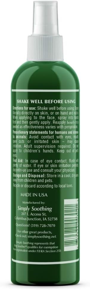 Bug Soother Spray 8 oz - Natural Insect, Gnat and Mosquito Repellent & Deterrent - Safe Bug Spray for Adults, Kids, Pets, & Environment - Made in USA