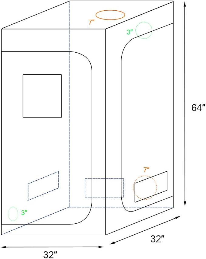 Outvita 32" x 32" x 63" Grow Tent, High Reflective Mylar Hydroponic Plant Growing Room with Removable Floor Tray & Observation Window for Indoor Plant Flower Herb