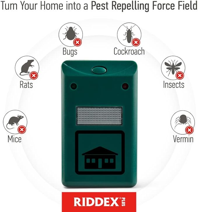 RIDDEX Plus Insect Repellent | Plug in, Mouse Deterrent - Pest Control for Defense Against Rats, Mice, Roaches, Bugs and Insects | Control Pests with No Toxins | Green