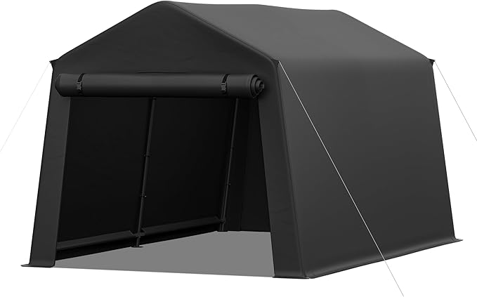 7 x 12 FT Carport Storage Shelter, Portable Garage with Slide-Open Zippered Door, Heavy-Duty Weatherproof Cover, Ideal for SUV, Lawn Mower, Garden Equipment, and Firewood