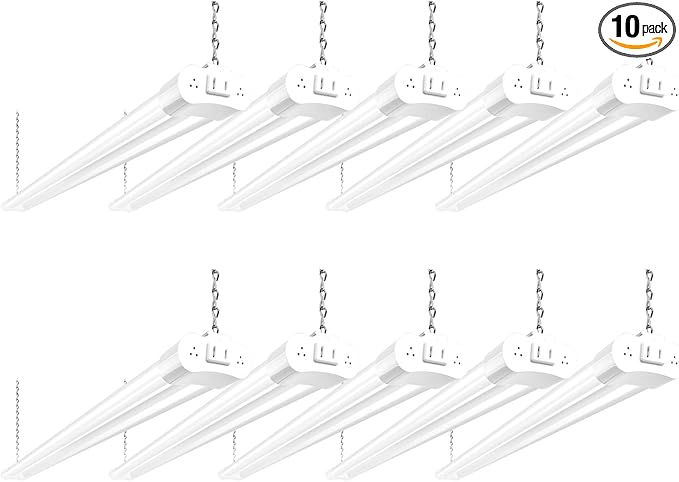 hykolity 10 Pack 4FT Linkable LED Utility Light Fixture, 4400lm, 42W, 5000K Daylight for Workshop, Garage, Hanging or Surface Mount, with Power Cord, ETL