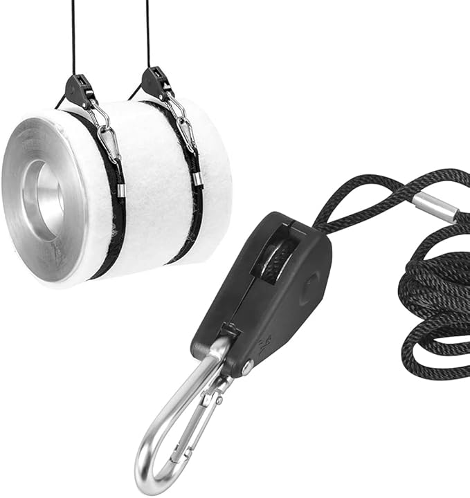 4 Pairs 1/8 Inch Adjustable Heavy Duty Ratchet Hanger Grow Light Fixtures Rope Clip Hangers Hanging Ropes for Gardening Grow Plant Fan Reflectors Filter Tent,150lbs Weight Capacity