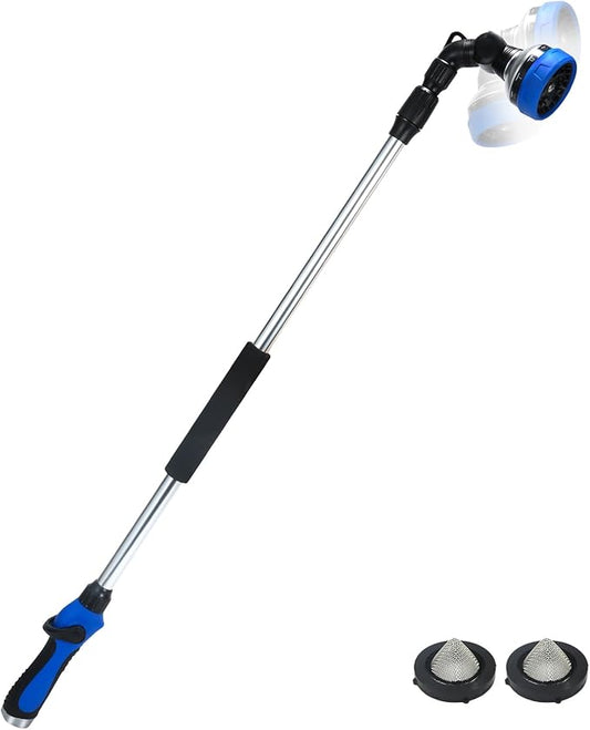 Telescoping Watering Wand for Garden Hose, 36”-54” Adjustable, 10 Spray Patterns, Heavy-Duty Hose Nozzle with Thumb Control & Pivoting Head, Ideal for Hanging Baskets and Shrubs, Blue