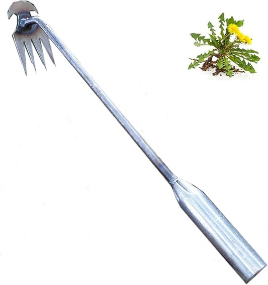 Weeding Artifact Uprooting Weeding Tool Gardening,15.7in Weed Puller Tool,4 Teethes Manganese Steel Weed Puller Garden Hand Manual Weeder Tools, Weed Picker Grass Remover Tool (Silver)