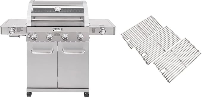 Monument Grills Larger 4-Burner Propane Gas Grills Stainless Steel Cabinet Style with Infrared Side Sear & Side Burners with Stainless Steel Cooking Grids(2 Items)