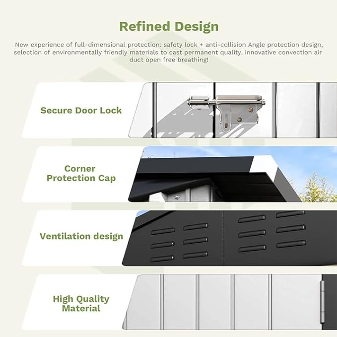 Greesum 6x4FT Outdoor Storage Shed, Metal Storaged Sheds with Lockable Doors, Sheds & Outdoor Storage for Bike, Backyard, Pool and Garden, White