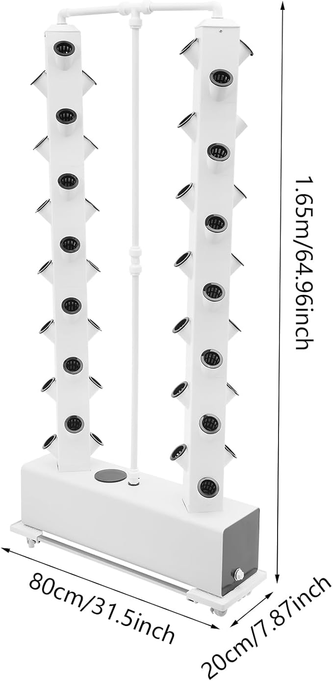 Hydroponic Growing Kit, Vertical Vegetable Planter Tower Hydroponic Germination Tower with 56 Planting Holes and 4 Wheels, 30L/7.93Gal Indoor Outdoor Garden Hydroponics Growing Tower System