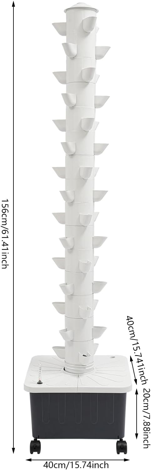 Hydroponics Tower | 15 Layer 45 Plants Indoor Vertical Tower System Kit | Vertical Hydroponic Grow Tower Aeroponic Tower for Herbs | with Pump and 7.93 GAL Water Tank | 4 Wheels | White