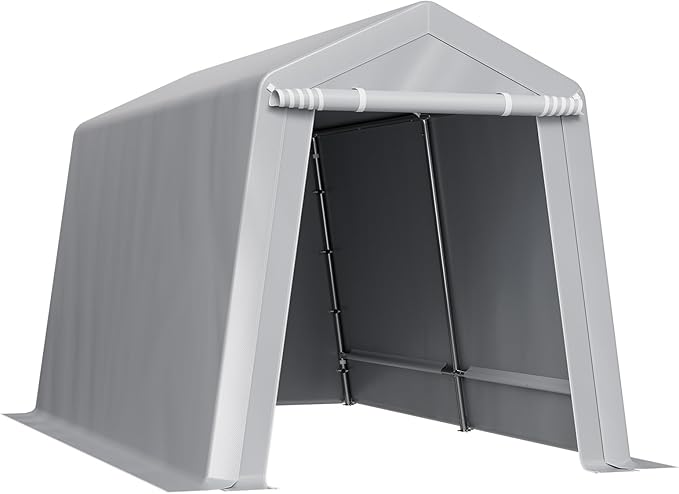 VEVOR Outdoor Storage Shed, 7 x 12 ft Portable Storage Tent with Roll-up Door & Vents, Waterproof Canopy Shed Shelter, Heavy Duty Frame, Patio Garage Carport for Motorcycle, Lawn Mower, Bike, Grey
