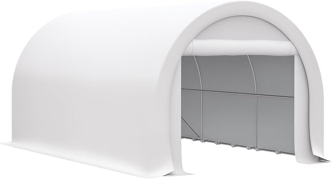 Outsunny 10' x 16' Carport, Heavy Duty Portable Garage Storage Tent with Large Zippered Door, Anti-UV PE Canopy Cover for Car, Truck, Boat, Motorcycle, Bike, Garden Tools, Outdoor Work, White