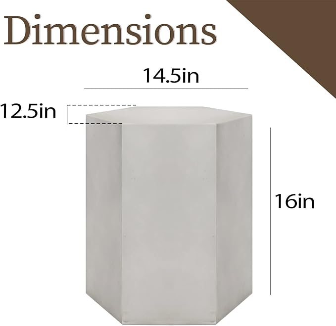 COSIEST Concrete Accent Table, Hexagon Patio Side Table 14.5''Wx16''H, Modular Design Indoor Outdoor End Table, Light Grey