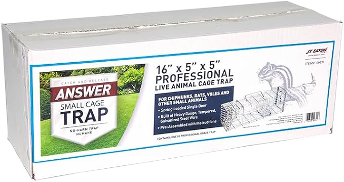 Answer Live Catch Trap for Chipmunks, Rats, Voles & Other Small Pests – Humane Small Rodent Cage Trap – Durable and Easy-to-Use Pest Control Solution