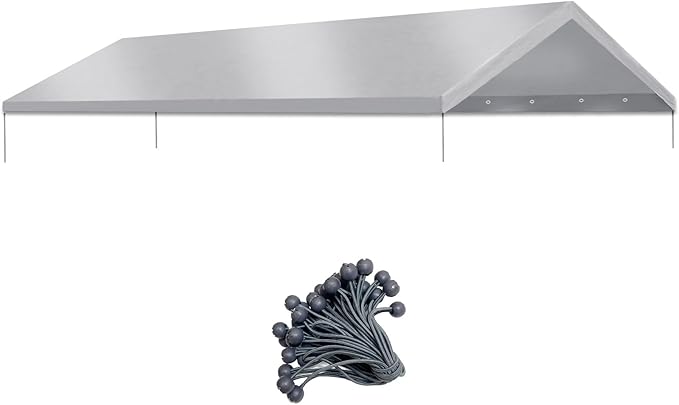 Strong Camel 10'x20' Carport Replacement Canopy for Tent Top Garage Shelter with Ball Bungees (Only Cover, Frame Not Included) (Silver, 10x20)