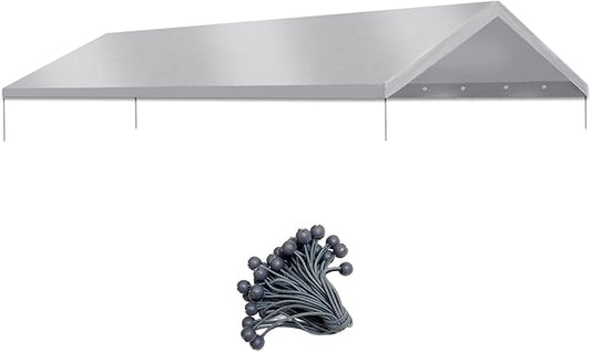 Strong Camel 10'x20' Carport Replacement Canopy for Tent Top Garage Shelter with Ball Bungees (Only Cover, Frame Not Included) (Silver, 10x20)