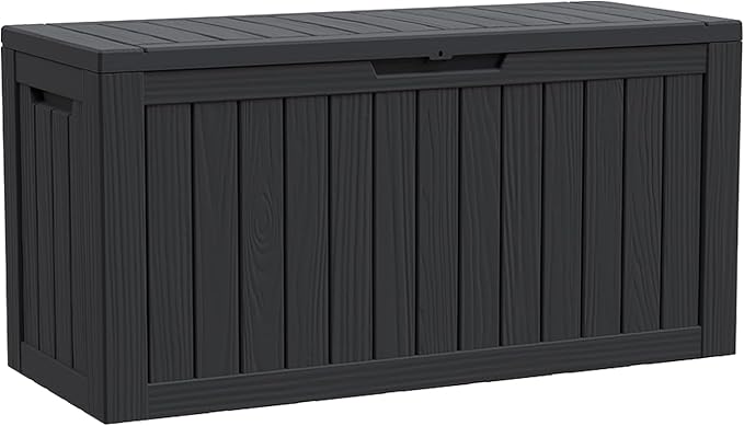 Modern-Depo 80 Gallon Waterproof Deck Box Patio Furniture Storage Box with Lockable Lid, PP Outdoor Storage Bin for Garden, Yard, Poolside, Black