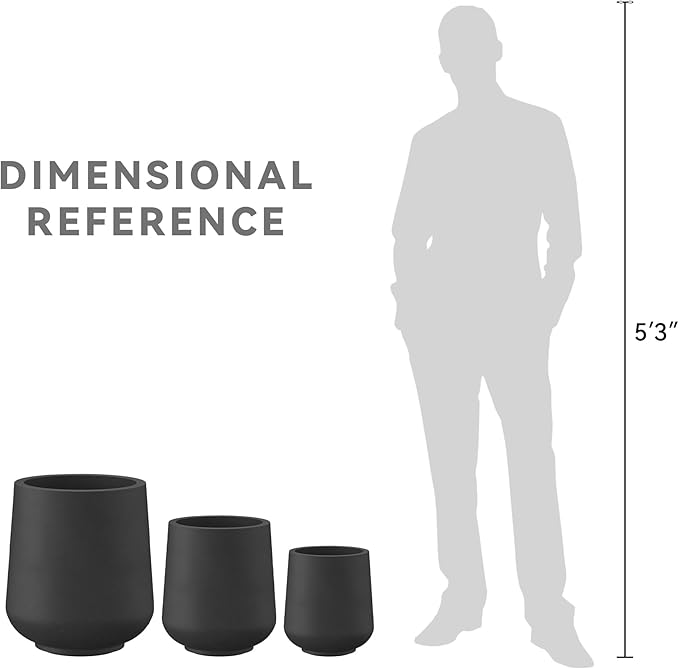 Kante 15.3"+11.6"+8.2" Dia Round Concrete Planter, Large Outdoor Indoor Planter Pots Containers with Drainage Holes and Rubber Plug for Home Garden Patio, Black