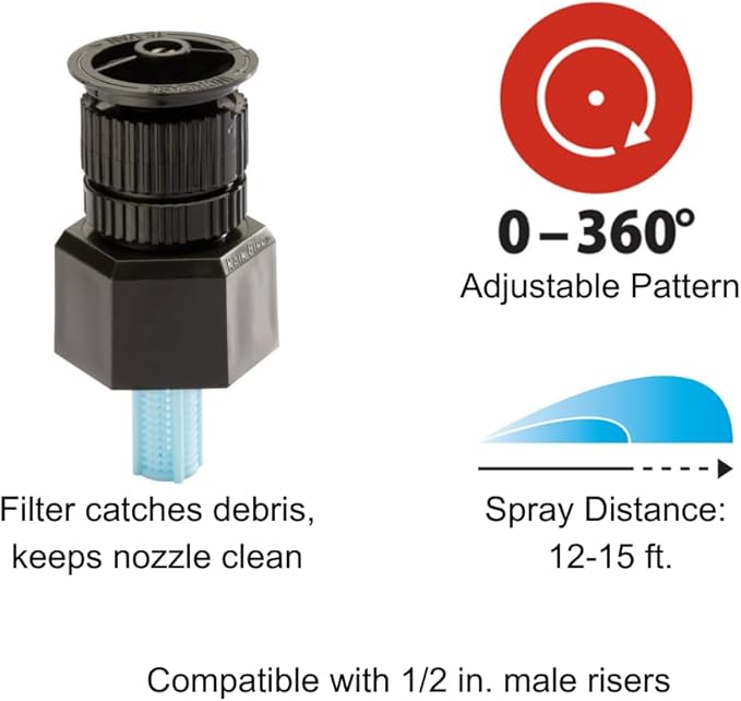 Rain Bird A17AP Shrub Spray Nozzle, Adjustable 0° - 360° Pattern, 8' - 15' Spray Distance
