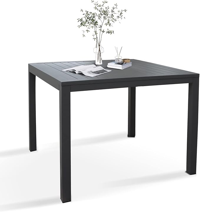 36 Inch Aluminum Outdoor Dining Table - Square Patio Table for 4-Person, Weather-Resistant Dining Table Furniture for Lawn Backyard Garden Deck Kitchen Indoor Outdoor Use (Black)