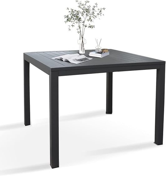 36 Inch Aluminum Outdoor Dining Table - Square Patio Table for 4-Person, Weather-Resistant Dining Table Furniture for Lawn Backyard Garden Deck Kitchen Indoor Outdoor Use (Black)