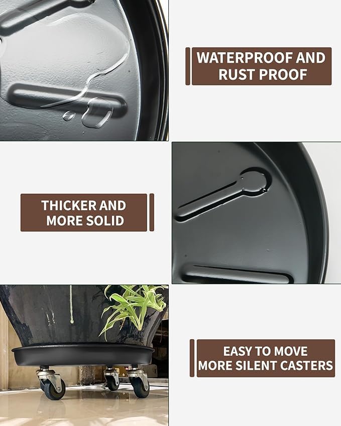 Heavy-Duty Plant Caddy with Wheels 14 Inch, 360° Lockable Caster,Outdoor Rolling Plant Dolly That is Not Easily Rusted, Indoor Metal Plant Cart with Rollers, Plant Pot Trolley, Black 3Pack