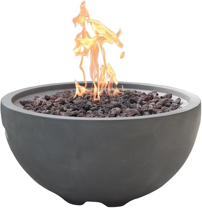 Nantucket Concrete Fire Pit 26" x 26" Patio Firepit Includes Lava Rocks Modern Fire Pits & Outdoor Fireplaces for Garden, Deck, Indoor & Outdoor Heating