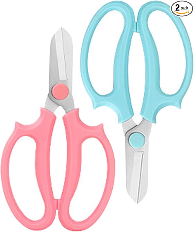 Flower Scissors - Stainless Steel Floral Scissors, Florist Cutters for Stems, Garden Plant Shears for Fresh Flowers (Blue, Pink) (2 PCS)