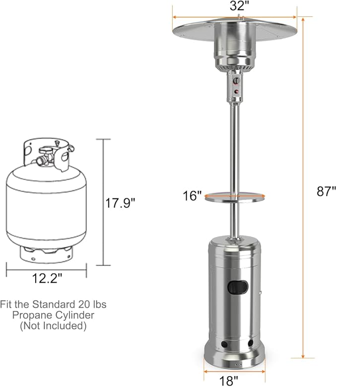 Giantex Outdoor Propane Heater, 48000 BTU Standing Gas Heater w/Shelf Tabletop & Wheels, Tip-Over Protection & Auto Shut Off, CSA Certified, Portable Patio Heater for Home & Commercial Use (Silver)